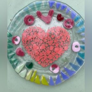 Full Heart ” Design Fused and Painted  Glass  Handmade 8” x 1” Original